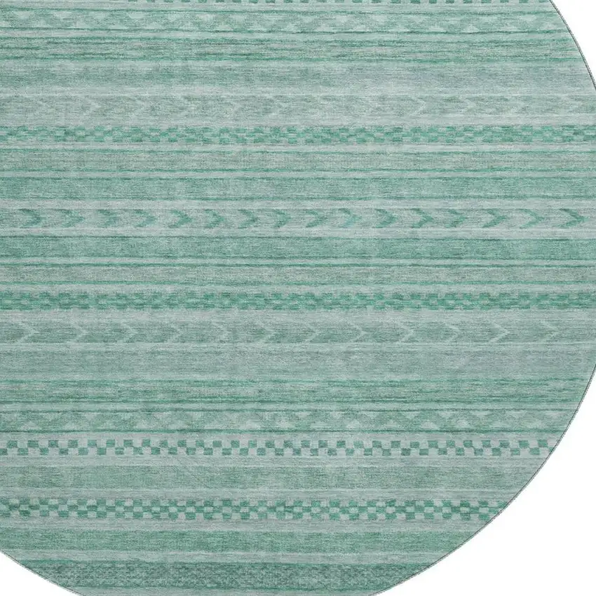 8' Turquoise And Teal Striped Washable Round Rug With UV Protection Photo 2
