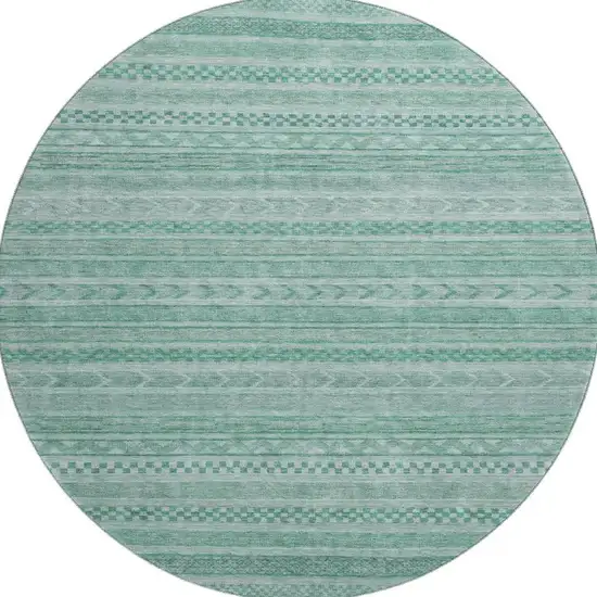 8' Turquoise And Teal Striped Washable Round Rug With UV Protection Photo 3