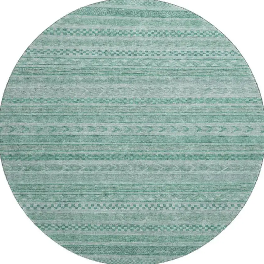 8' Turquoise And Teal Striped Washable Round Rug With UV Protection Photo 3