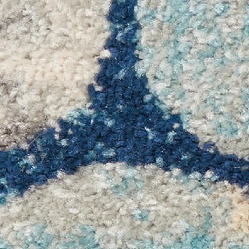 7' Turquoise Cream and Navy Blue Floral Distressed Runner Rug Photo 4