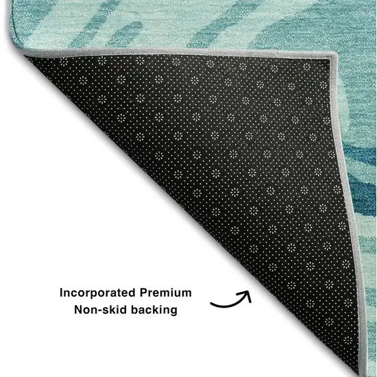 8' Turquoise Gray And Ivory Abstract Washable Round Rug With UV Protection Photo 5