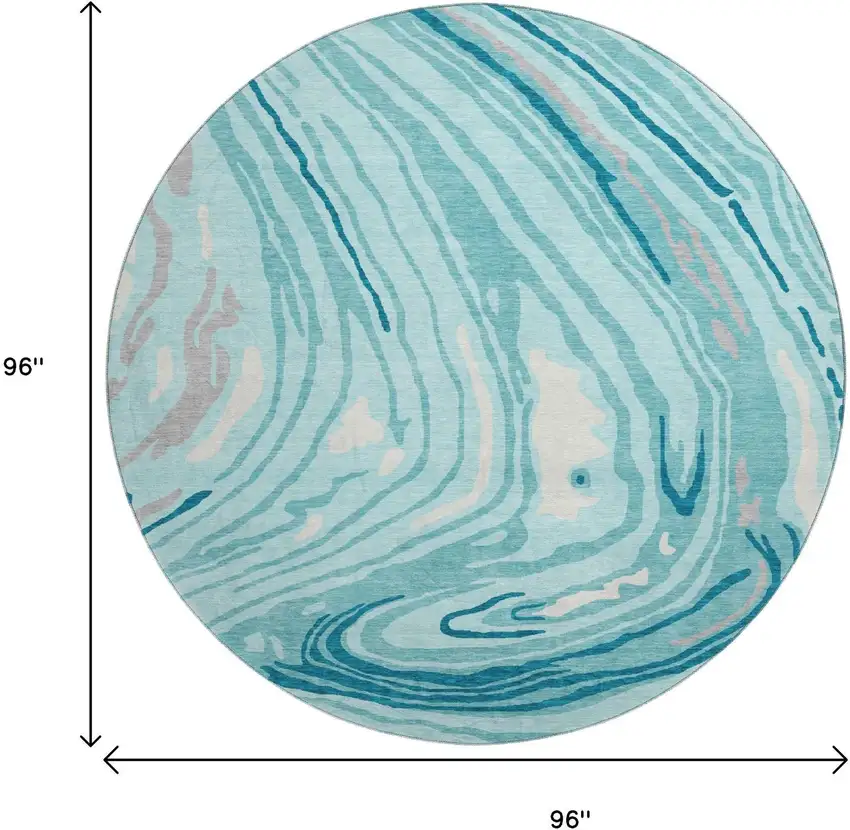 8' Turquoise Gray And Ivory Abstract Washable Round Rug With UV Protection Photo 9