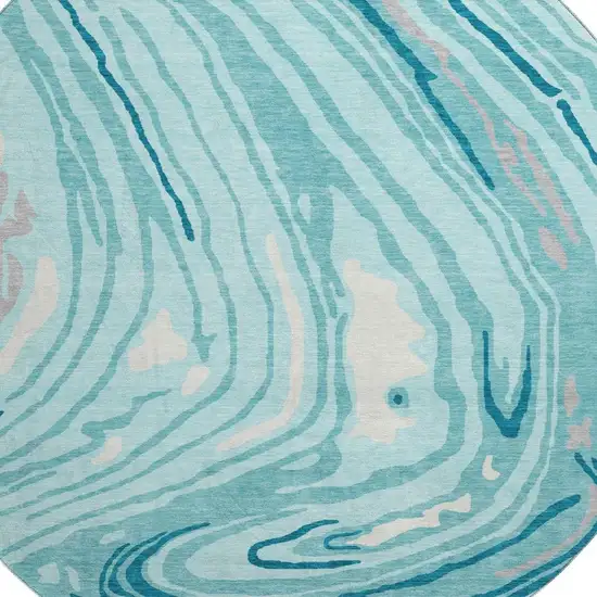 8' Turquoise Gray And Ivory Abstract Washable Round Rug With UV Protection Photo 2