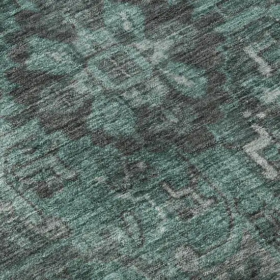 8' Turquoise Gray And Ivory Oriental Washable Round Rug With UV Protection Photo 9