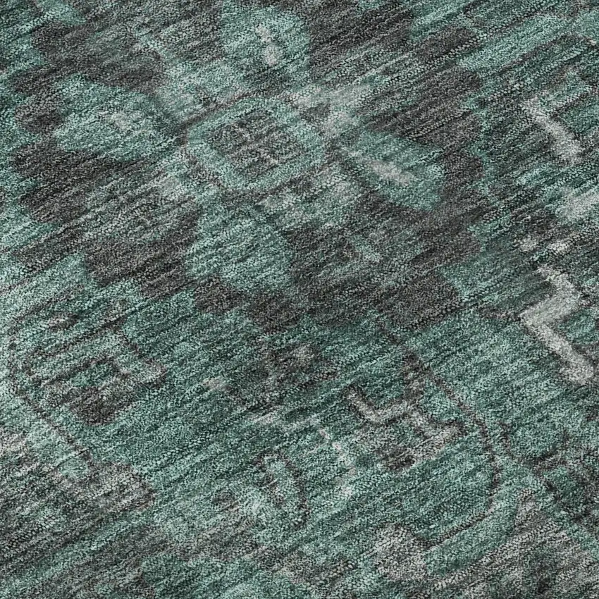 8' Turquoise Gray And Ivory Oriental Washable Round Rug With UV Protection Photo 9