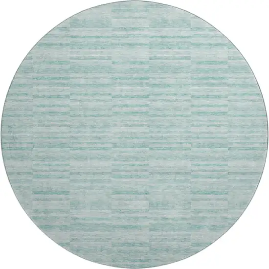 8' Turquoise Gray And Ivory Striped Washable Round Rug With UV Protection Photo 1