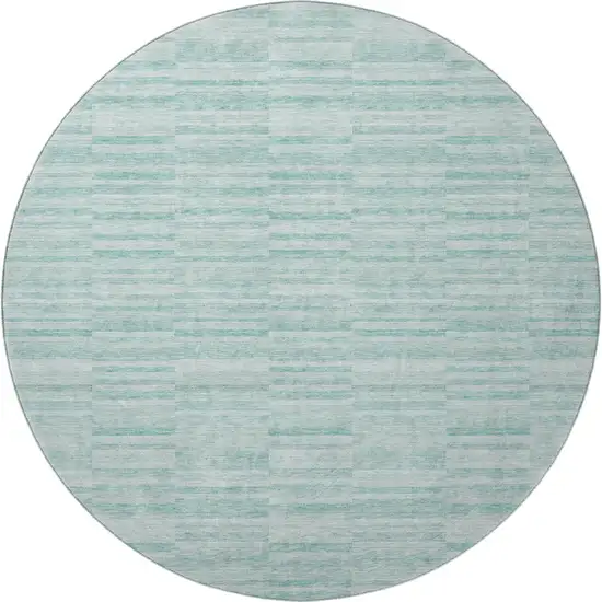 8' Turquoise Gray And Ivory Striped Washable Round Rug With UV Protection Photo 4