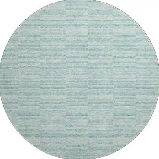 8' Turquoise Gray And Ivory Striped Washable Round Rug With UV Protection Photo 3