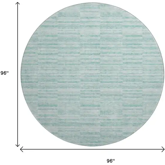 8' Turquoise Gray And Ivory Striped Washable Round Rug With UV Protection Photo 3