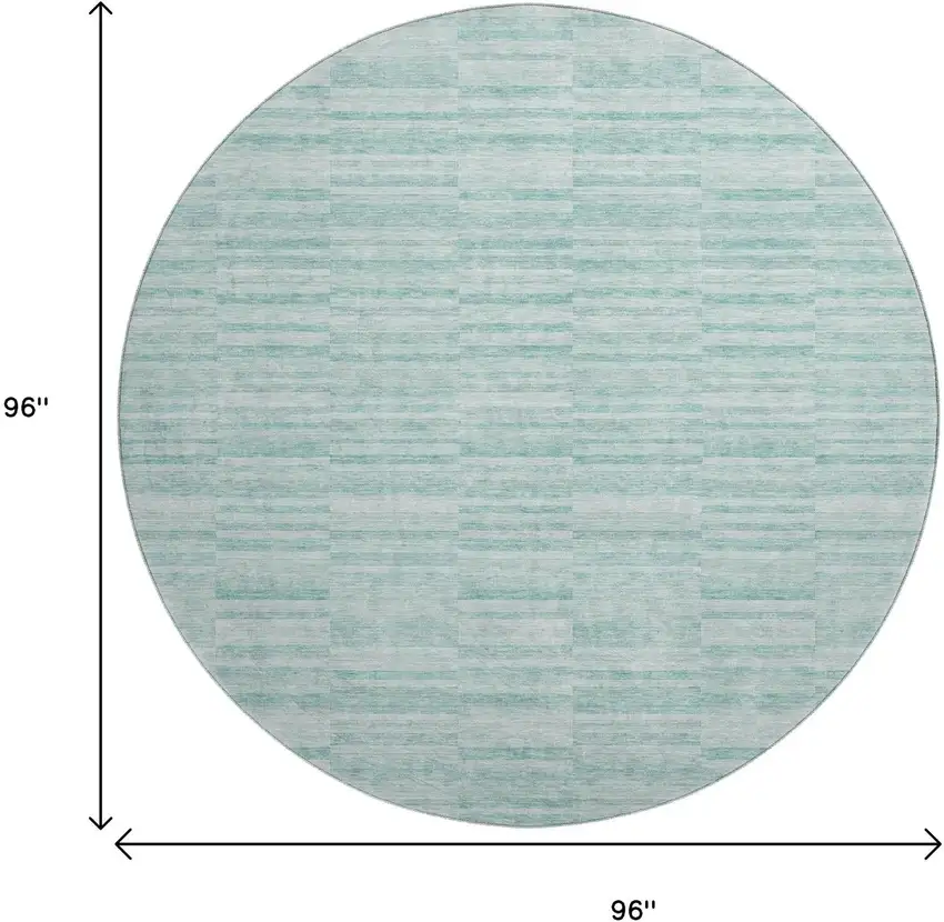 8' Turquoise Gray And Ivory Striped Washable Round Rug With UV Protection Photo 3