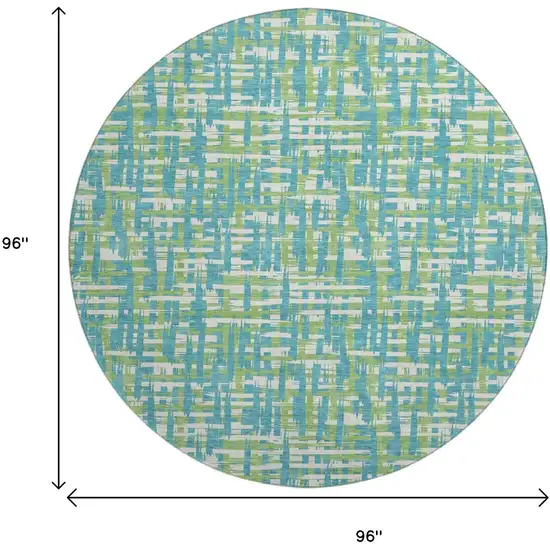8' Turquoise Green And Ivory Abstract Geometric Washable Round Rug With UV Protection Photo 9