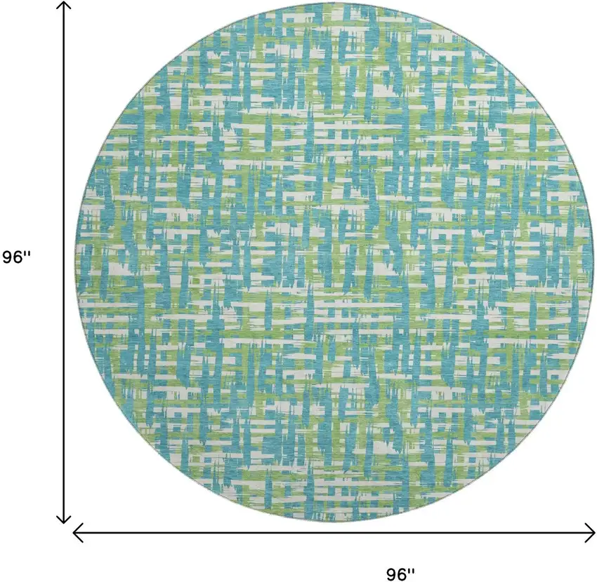 8' Turquoise Green And Ivory Abstract Geometric Washable Round Rug With UV Protection Photo 9