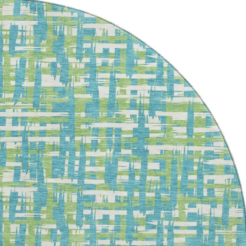 8' Turquoise Green And Ivory Abstract Geometric Washable Round Rug With UV Protection Photo 3