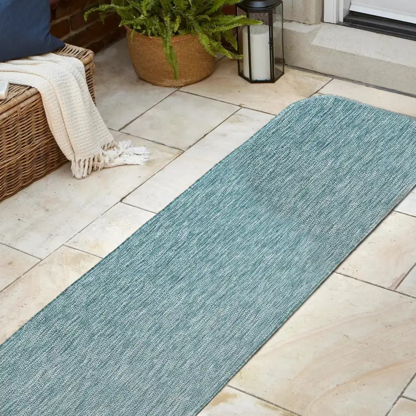 8' Turquoise Indoor Outdoor Runner Rug Photo 6