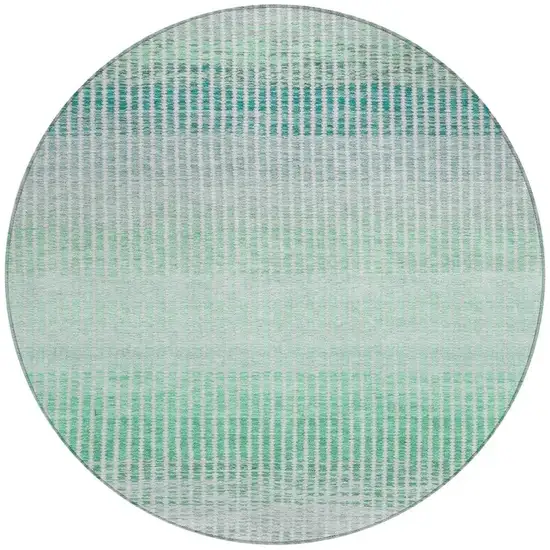 8' Turquoise Ivory And Gray Round Striped Washable Indoor Outdoor Area Rug Photo 4