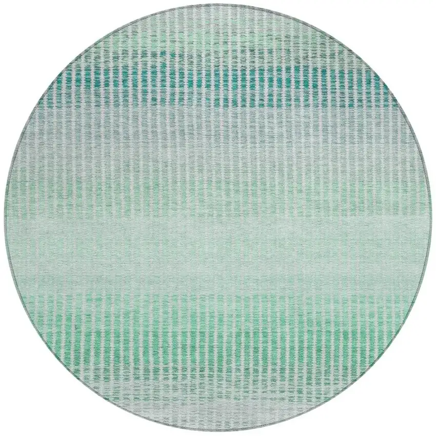8' Turquoise Ivory And Gray Round Striped Washable Indoor Outdoor Area Rug Photo 4