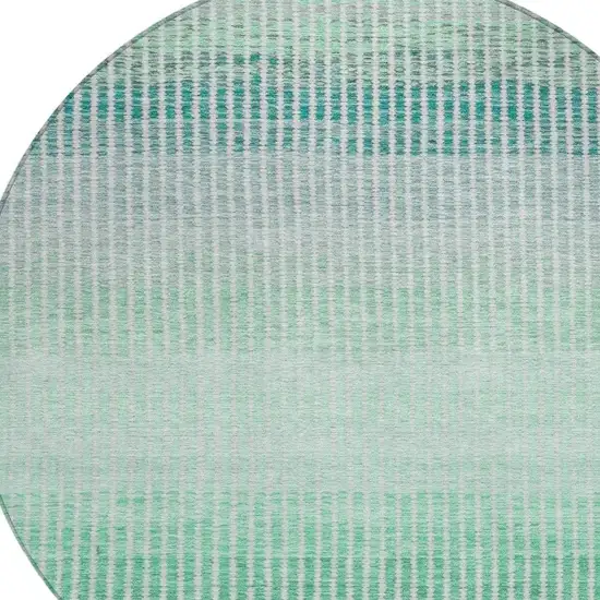 8' Turquoise Ivory And Gray Round Striped Washable Indoor Outdoor Area Rug Photo 7