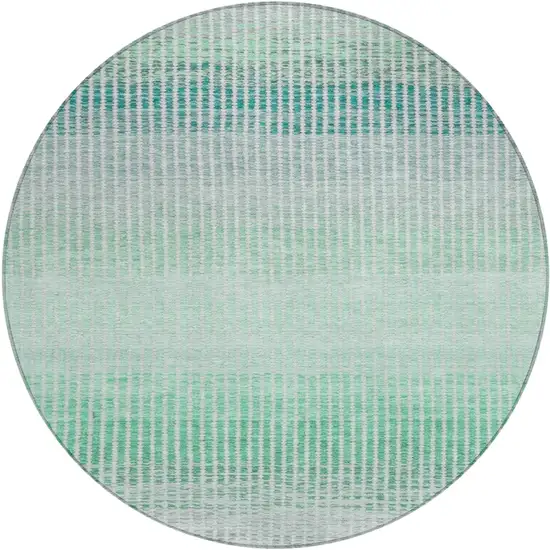 8' Turquoise Ivory And Gray Round Striped Washable Indoor Outdoor Area Rug Photo 2