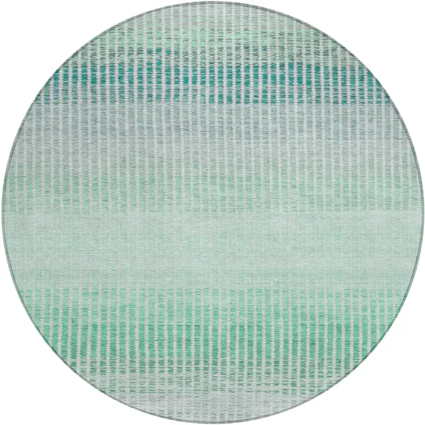 8' Turquoise Ivory And Gray Round Striped Washable Indoor Outdoor Area Rug Photo 2