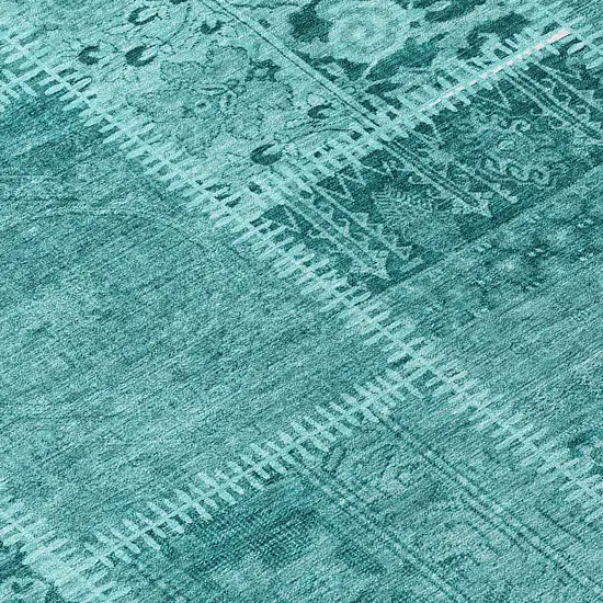8' Turquoise Teal Blue And Aqua Round Patchwork Washable Indoor Outdoor Area Rug Photo 8