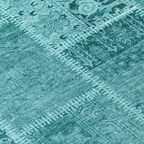 8' Turquoise Teal Blue And Aqua Round Patchwork Washable Indoor Outdoor Area Rug Photo 8