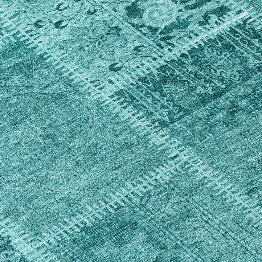 8' Turquoise Teal Blue And Aqua Round Patchwork Washable Indoor Outdoor Area Rug Photo 8
