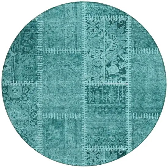 8' Turquoise Teal Blue And Aqua Round Patchwork Washable Indoor Outdoor Area Rug Photo 4