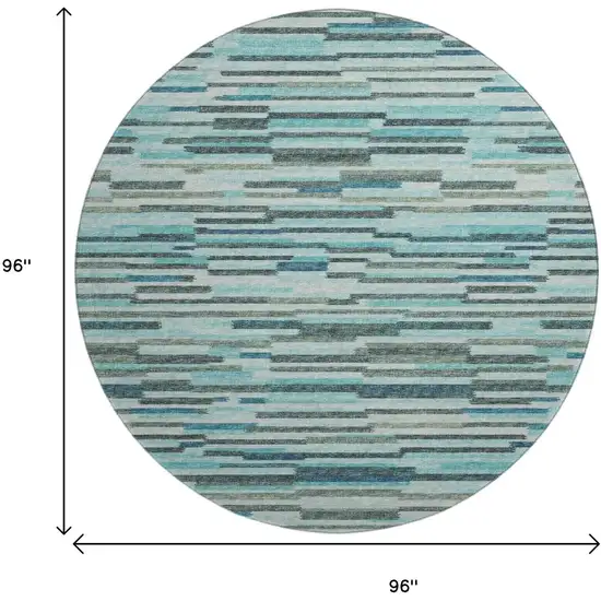 8' Turquoise Teal Blue And Gray Abstract Washable Round Rug With UV Protection Photo 3