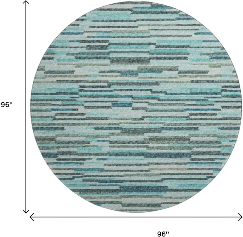 8' Turquoise Teal Blue And Gray Abstract Washable Round Rug With UV Protection Photo 3