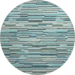 Photo of 8' Turquoise Teal Blue And Gray Abstract Washable Round Rug With UV Protection