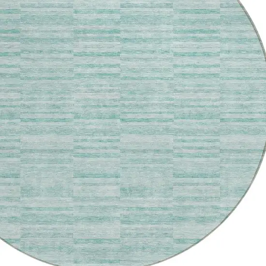 8' Turquoise Teal Blue And Gray Round Striped Washable Indoor Outdoor Area Rug Photo 5