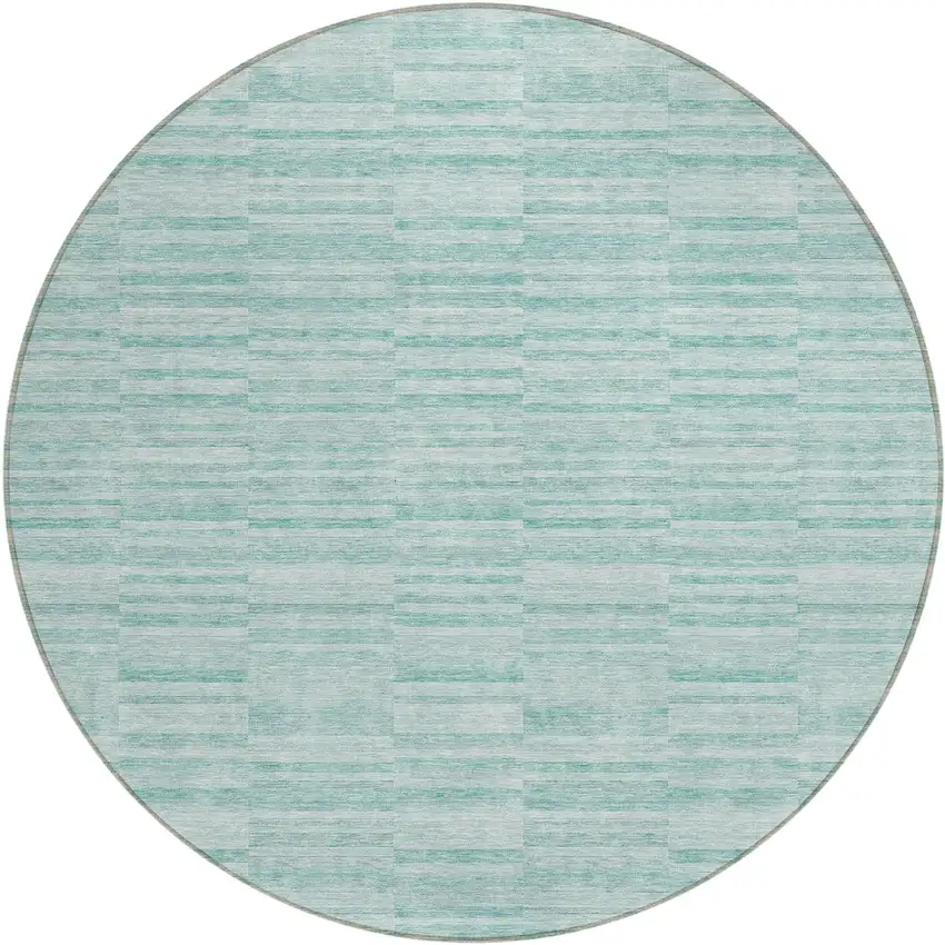 8' Turquoise Teal Blue And Gray Round Striped Washable Indoor Outdoor Area Rug Photo 2