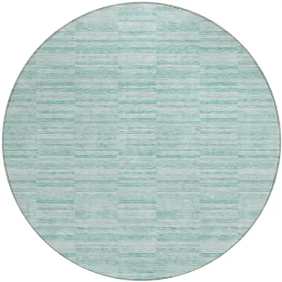 8' Turquoise Teal Blue And Gray Round Striped Washable Indoor Outdoor Area Rug Photo 2