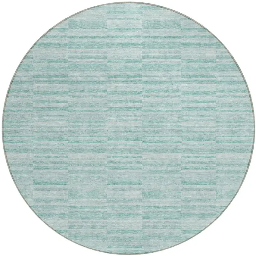 8' Turquoise Teal Blue And Gray Round Striped Washable Indoor Outdoor Area Rug Photo 2