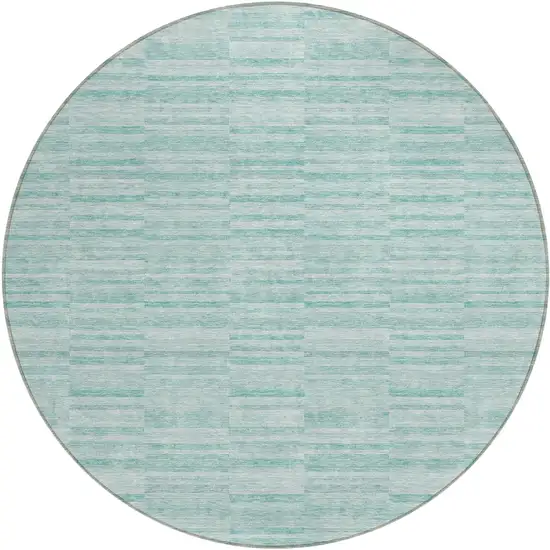 8' Turquoise Teal Blue And Gray Round Striped Washable Indoor Outdoor Area Rug Photo 2