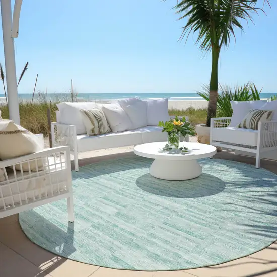 8' Turquoise Teal Blue And Gray Round Striped Washable Indoor Outdoor Area Rug Photo 6