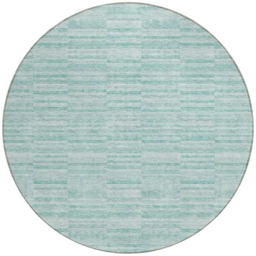 8' Turquoise Teal Blue And Gray Round Striped Washable Indoor Outdoor Area Rug Photo 4