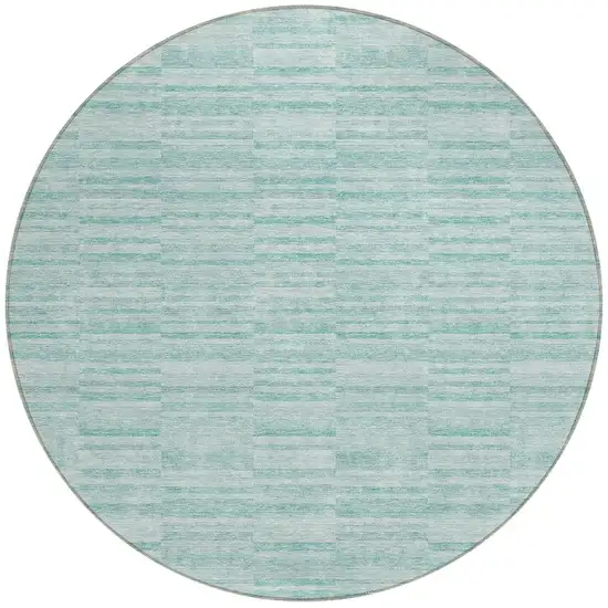 8' Turquoise Teal Blue And Gray Round Striped Washable Indoor Outdoor Area Rug Photo 4