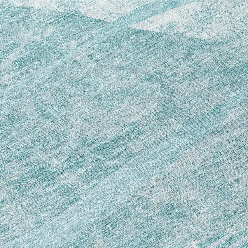 8' Turquoise Teal Blue And Ivory Round Abstract Washable Indoor Outdoor Area Rug Photo 8
