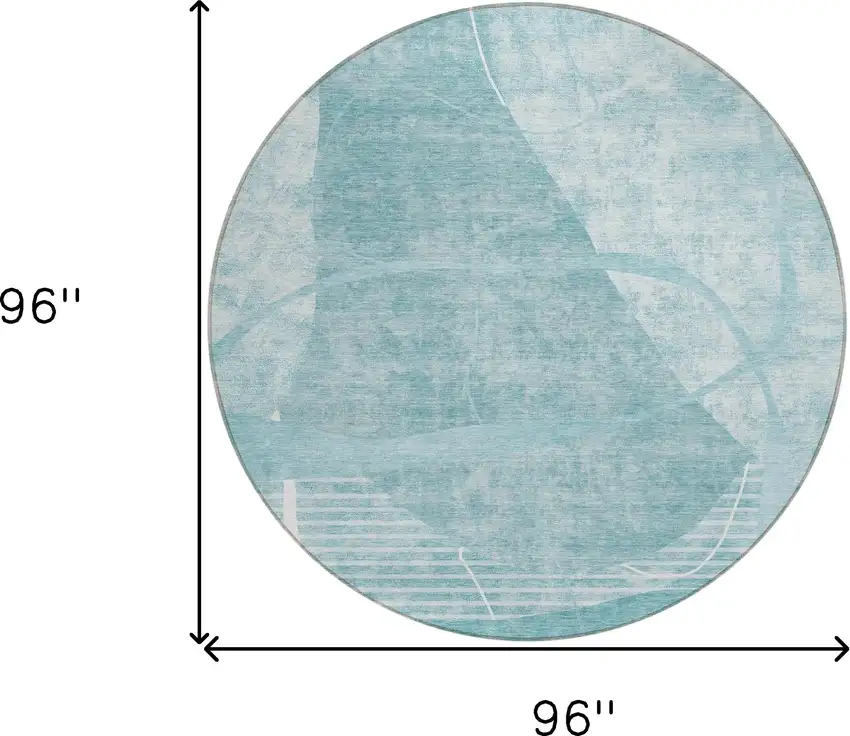 8' Turquoise Teal Blue And Ivory Round Abstract Washable Indoor Outdoor Area Rug Photo 3