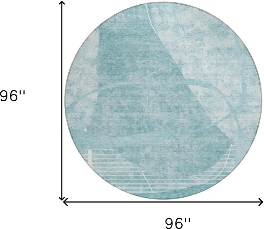 8' Turquoise Teal Blue And Ivory Round Abstract Washable Indoor Outdoor Area Rug Photo 3