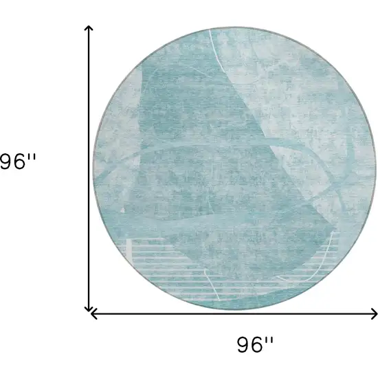8' Turquoise Teal Blue And Ivory Round Abstract Washable Indoor Outdoor Area Rug Photo 3