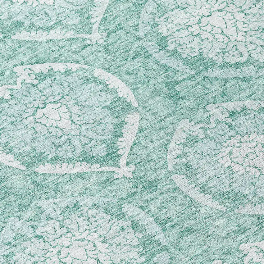 8' Turquoise Teal Blue And Ivory Round Medallion Washable Indoor Outdoor Area Rug Photo 8