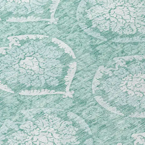 8' Turquoise Teal Blue And Ivory Round Medallion Washable Indoor Outdoor Area Rug Photo 8