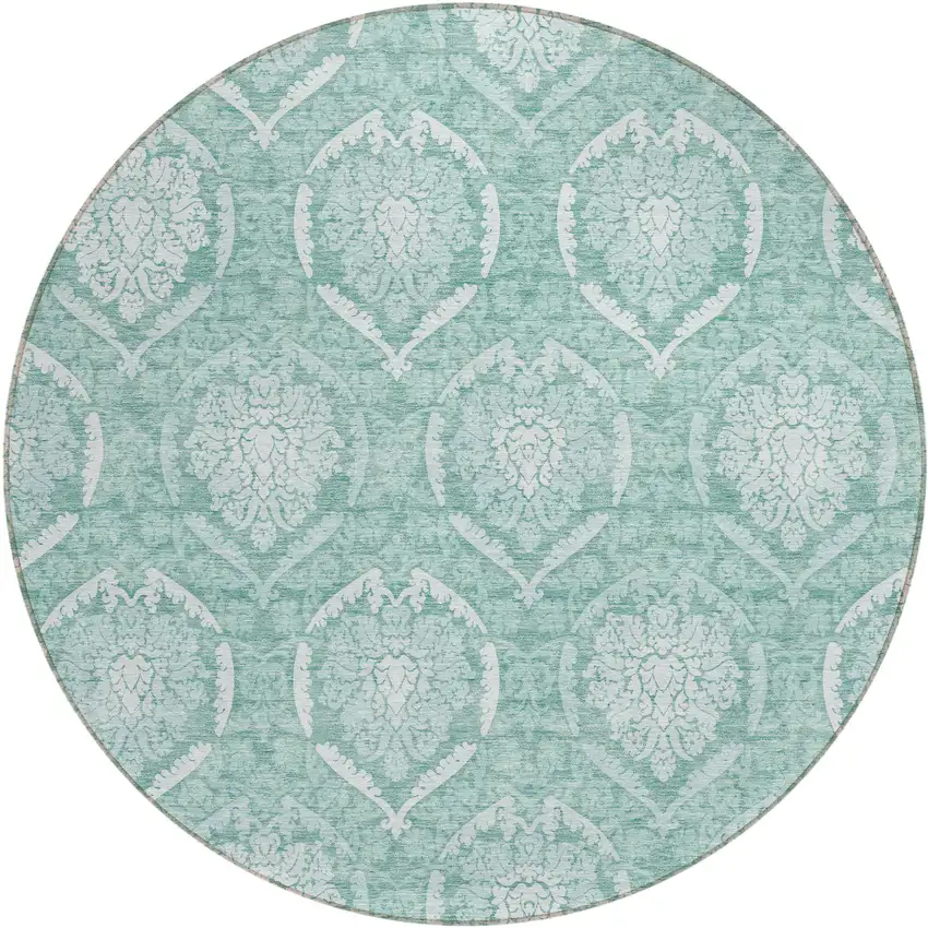 8' Turquoise Teal Blue And Ivory Round Medallion Washable Indoor Outdoor Area Rug Photo 2