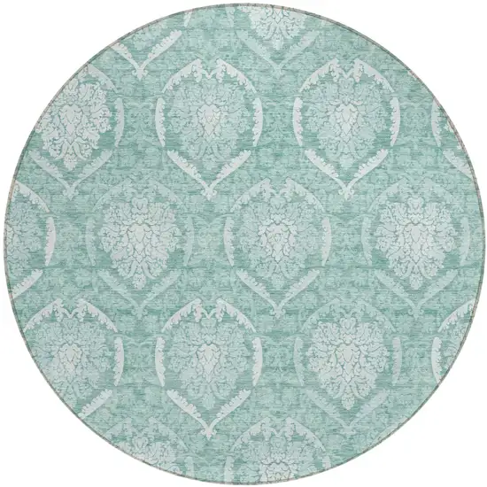 8' Turquoise Teal Blue And Ivory Round Medallion Washable Indoor Outdoor Area Rug Photo 2