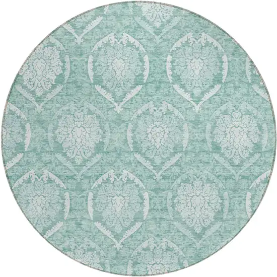 8' Turquoise Teal Blue And Ivory Round Medallion Washable Indoor Outdoor Area Rug Photo 2