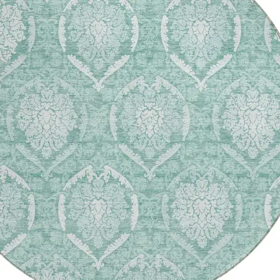8' Turquoise Teal Blue And Ivory Round Medallion Washable Indoor Outdoor Area Rug Photo 4