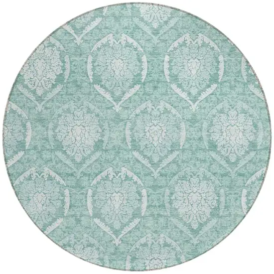 8' Turquoise Teal Blue And Ivory Round Medallion Washable Indoor Outdoor Area Rug Photo 5