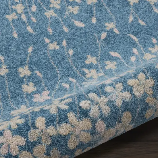 7' Turquoise and Cream Botanical Leaves Runner Rug Photo 4